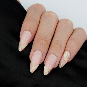 Press on nails nude with stripes gold